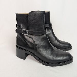 Ann Taylor Black Leather Buckle Boots